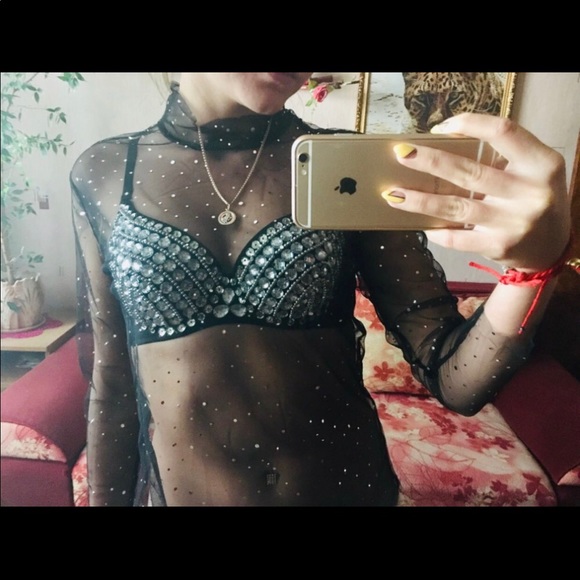 Sheer Sparkly Long Sleeve Mesh Transparent Top - Picture 8 of 8